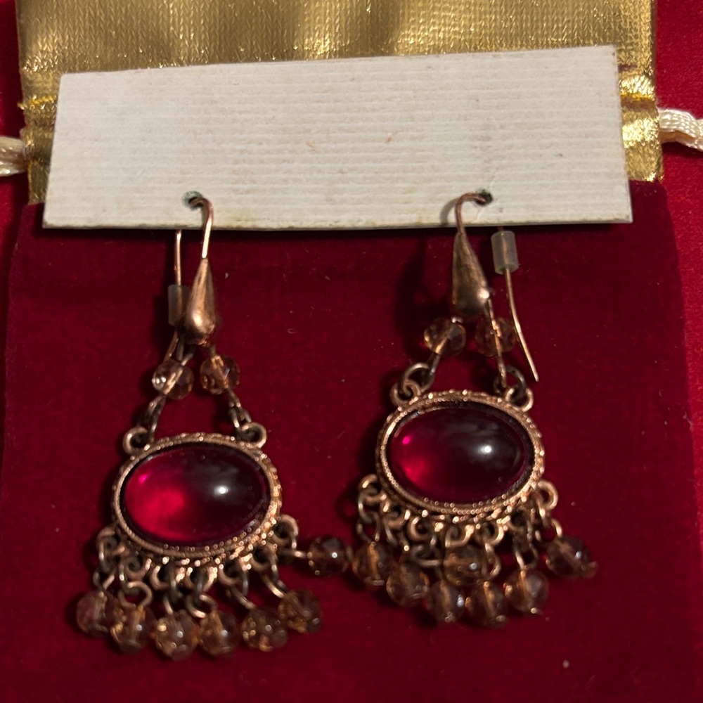Chic Red and Gold Dangle Earrings